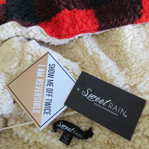 Cozy Sherpa Teady Coat Plaid Reversible - Picture 7 of 8